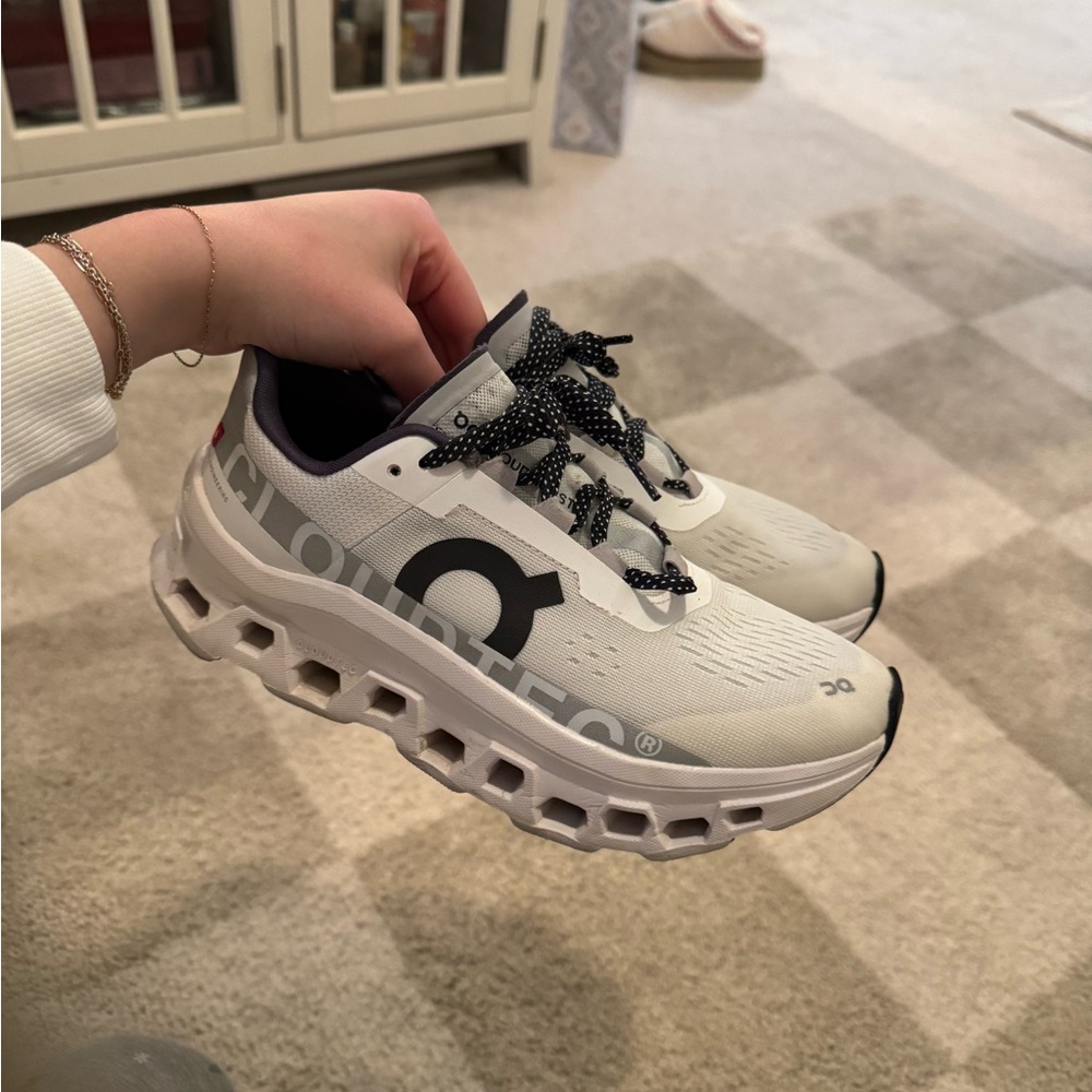 On Cloudmonster Running Women's Athletic Shoes - White and Black
